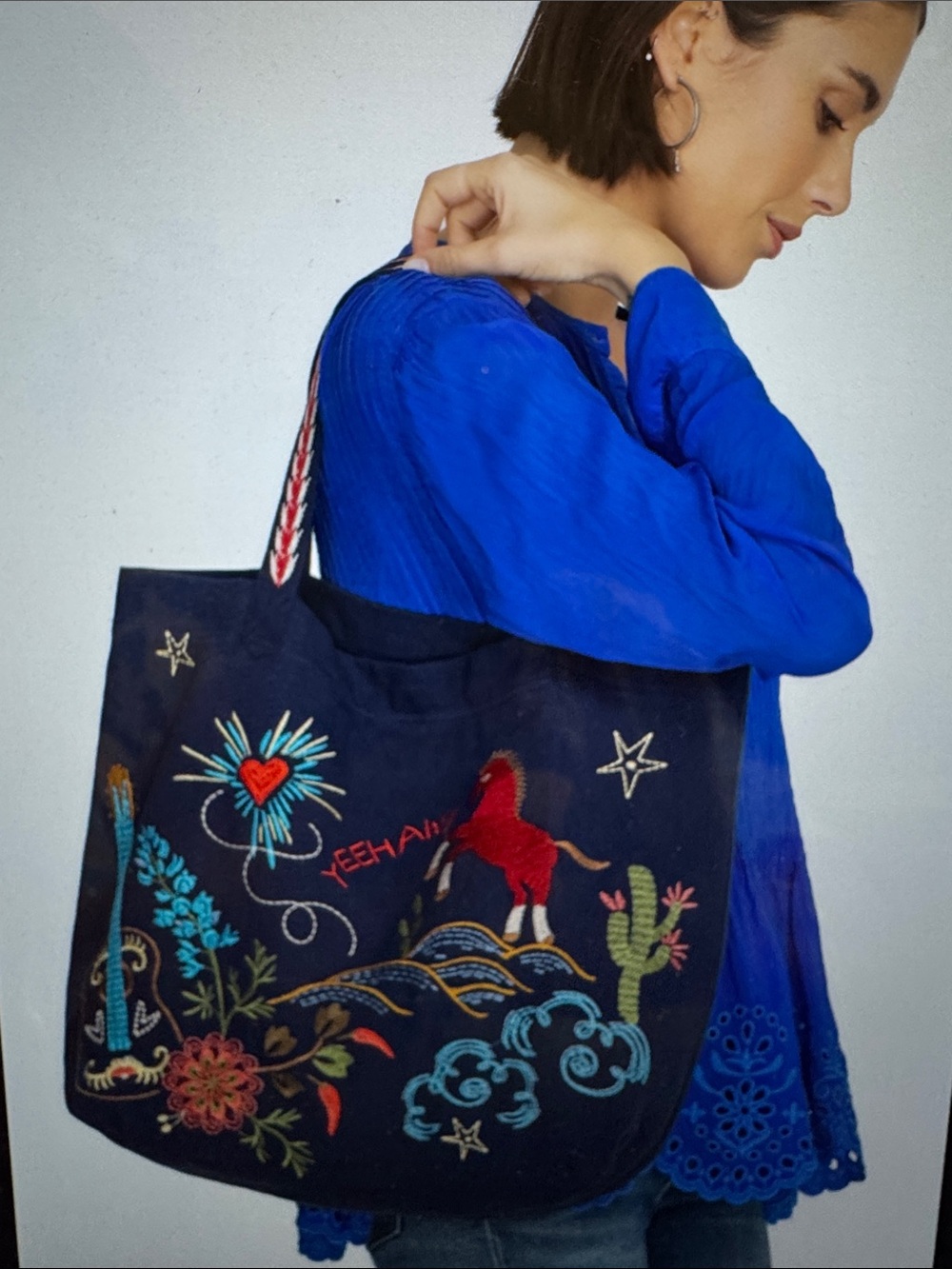 Johnny Was Navy Embroidered Texas Tote - Picture 3 of 4